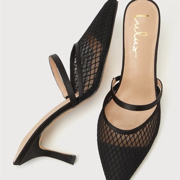 Flaxen Black Mesh Pointed-Toe Mule Pumps - Picture 4 of 4